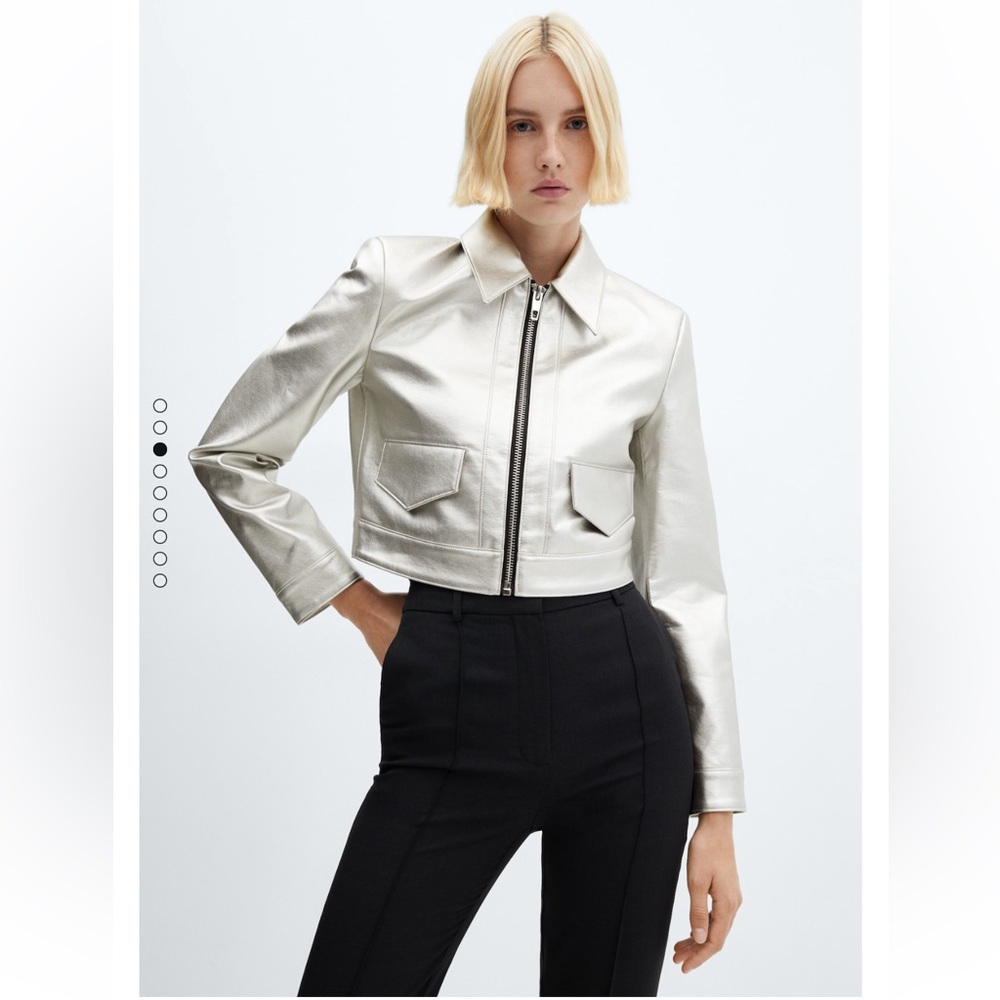 Mango MNG NWT Metallic cropped jacket silver leather size small